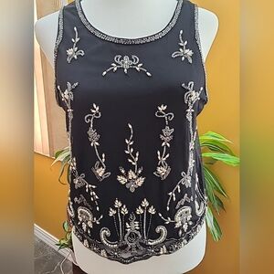 Forever 21 Black Women's Mesh Beaded Tank Top Size S Evening Party Top